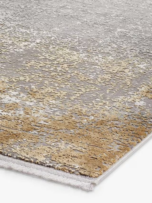 Gooch Luxury Ombre Distressed Gold/Silver Abstract Rectangular Rug 230x60cm
