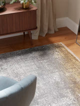 Gooch Luxury Ombre Distressed Gold/Silver Abstract Rectangular Rug 230x60cm