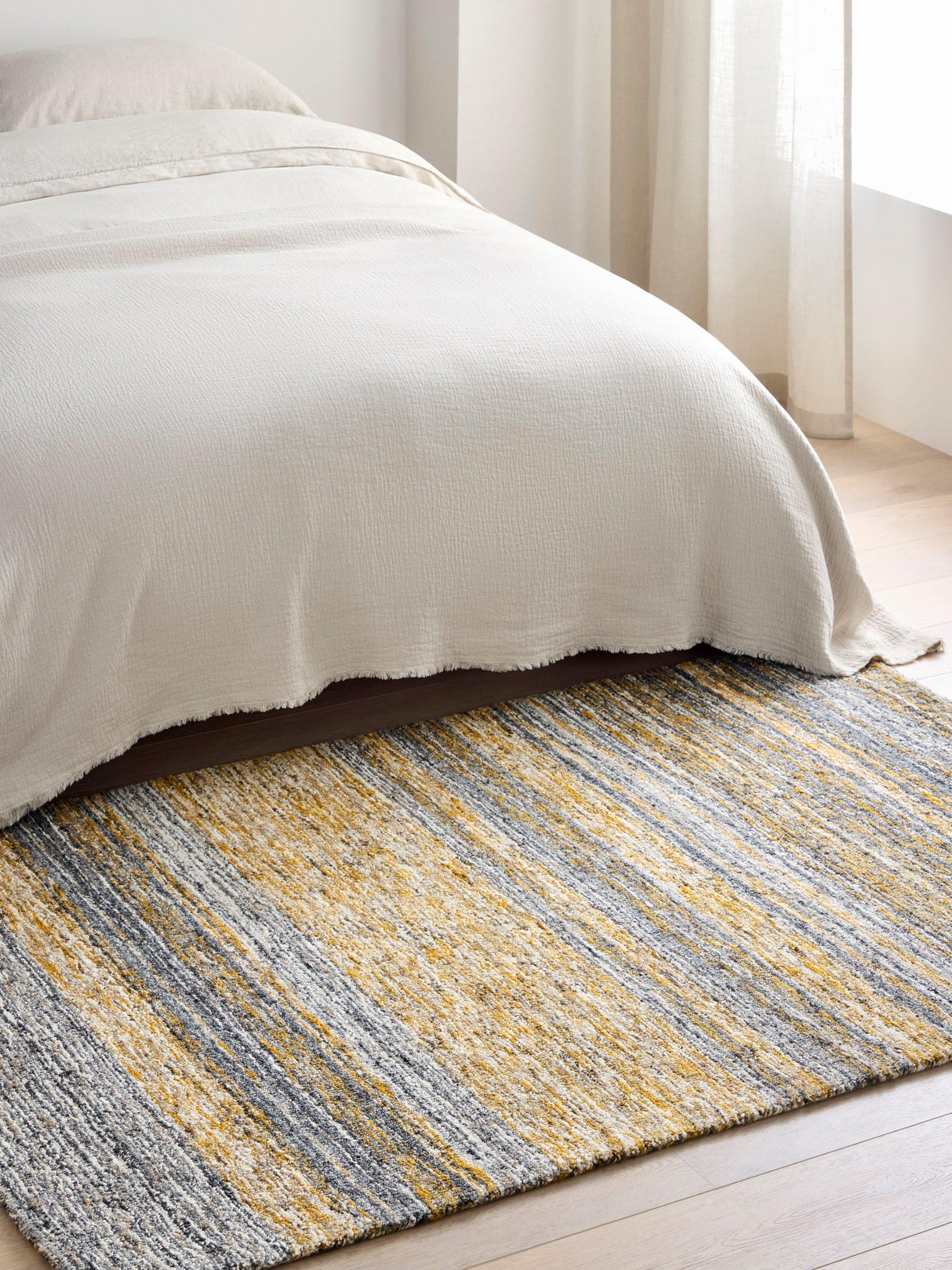 John Lewis Scandi Sketch Stripe Hand Loomed Wool Rug - Saffron L150 x W90cm