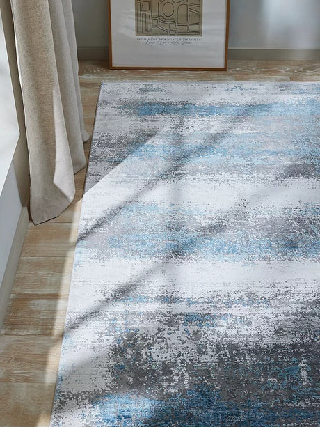 Gooch Luxury Distressed Ombré Rug L230 x W160 cm - Blue - Kazoop 
