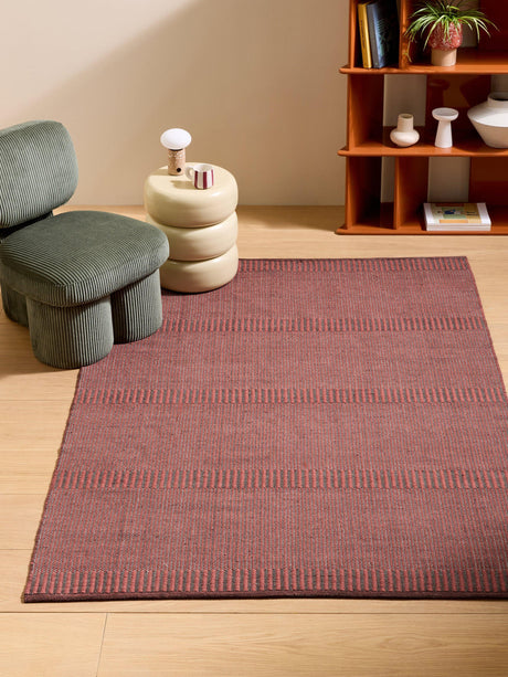 MADE Atwell Stripe Rectangular Textured Wool Rich Rug - Rust L170 x W120cm