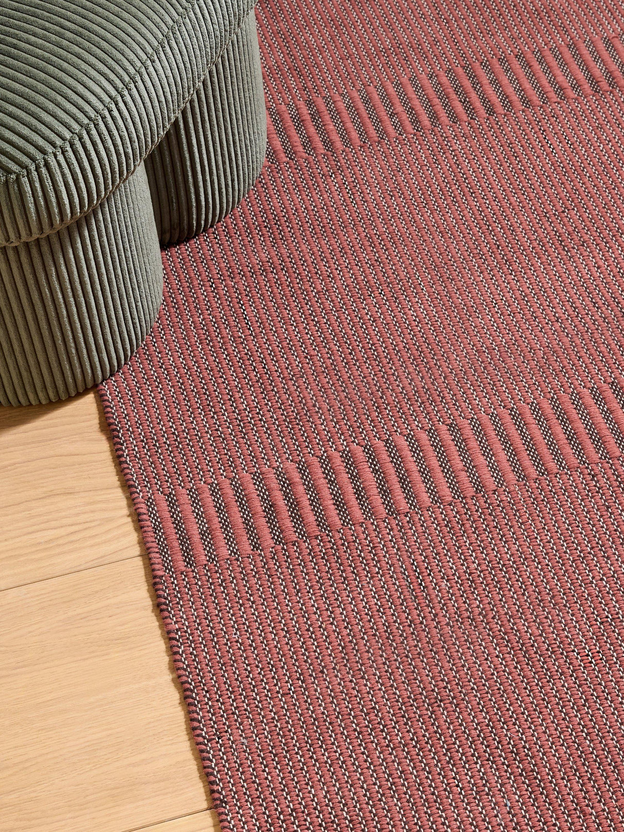 MADE Atwell Stripe Rectangular Textured Wool Rich Rug - Rust L170 x W120cm