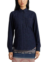 Ralph Lauren Men's Denim Roll-Tab-Sleeve Collared Shirt - Dark Blue - Small