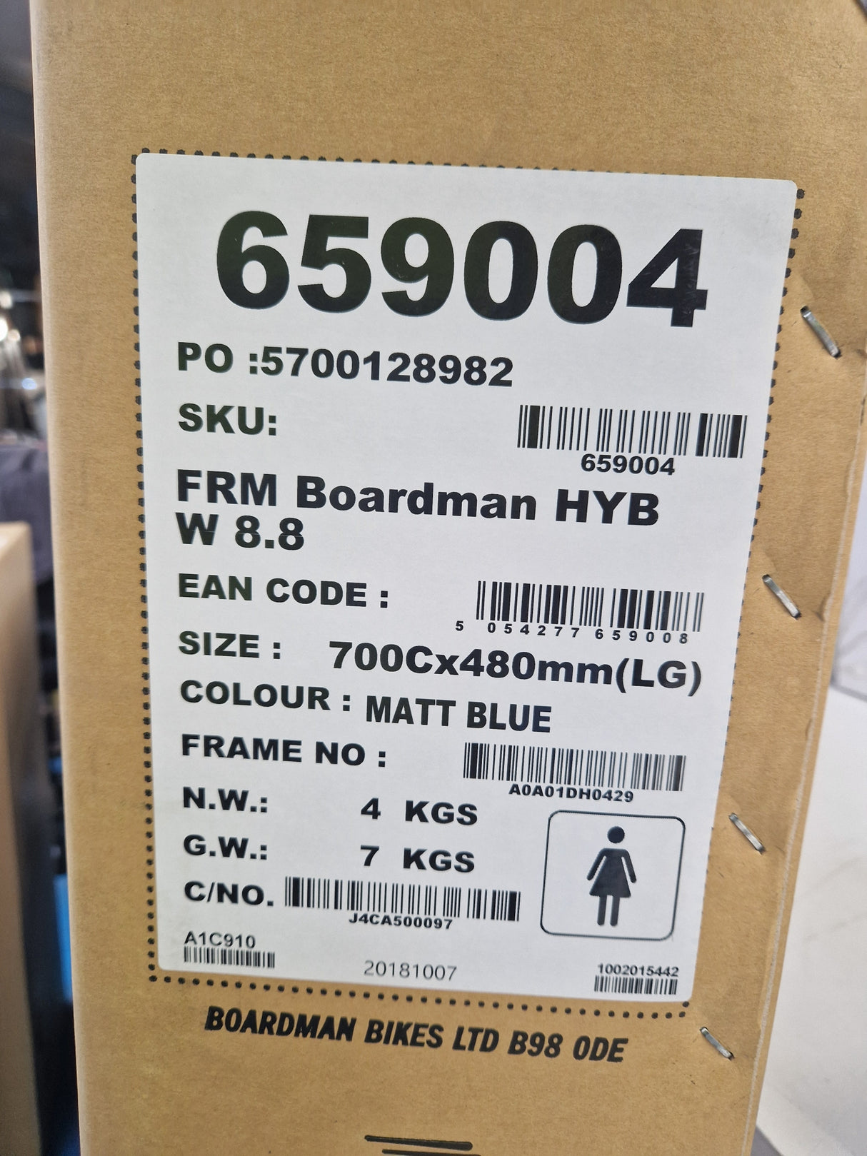 Boardman HYB G 8.8 Women's 700c Aluminium Bike Frame Only Blue - 48cm Large
