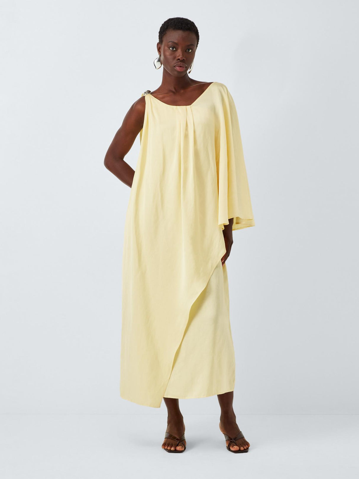 John Lewis Edition Linen Tencel Blend Clasp Detail Maxi Dress Pale Yellow 12