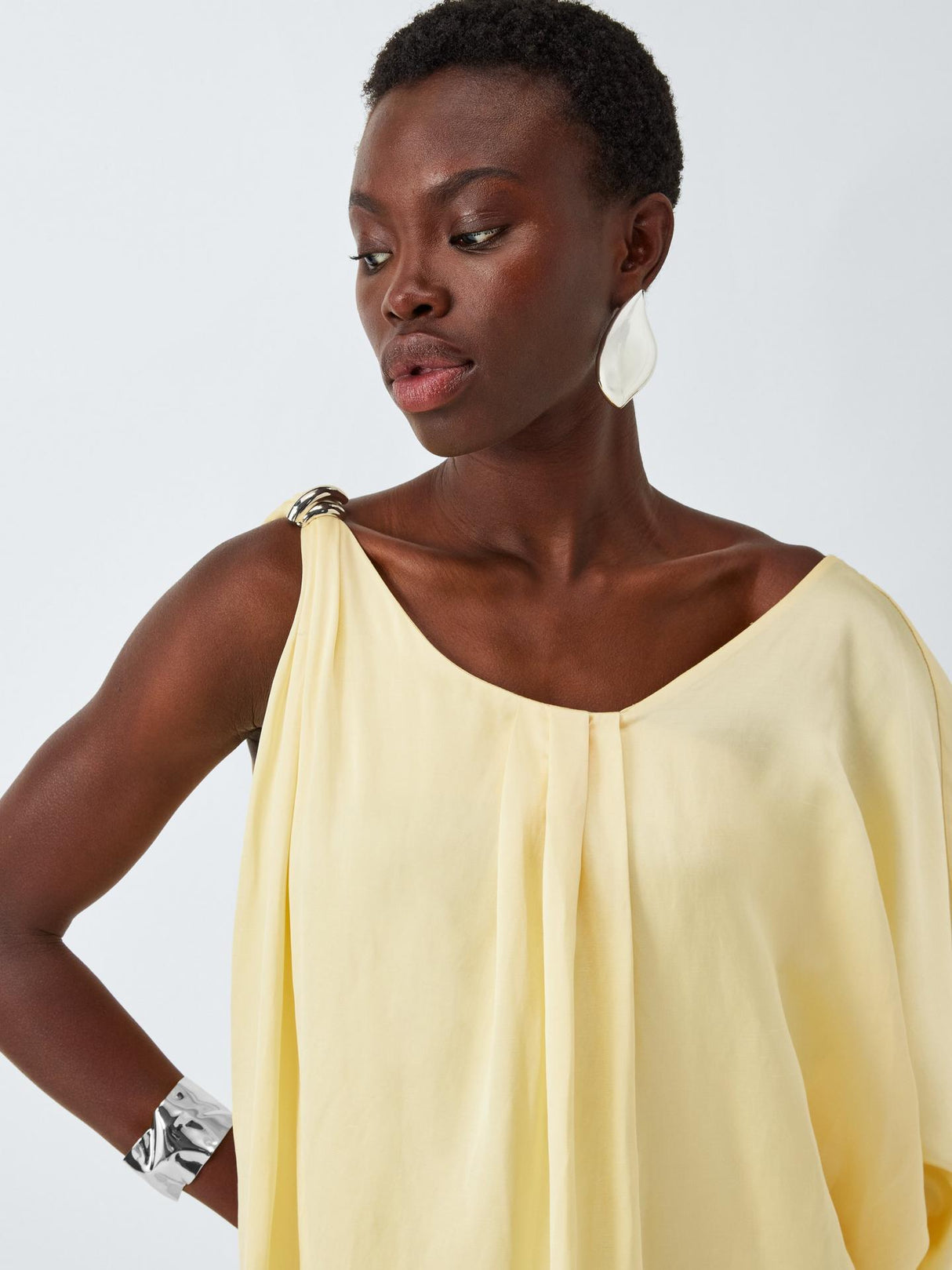 John Lewis Edition Linen Tencel Blend Clasp Detail Maxi Dress Pale Yellow 12