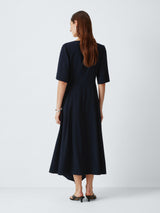 John Lewis Asymmetric Fit & Flare Short Sleeve Drape Midi Dress - Navy UK 8
