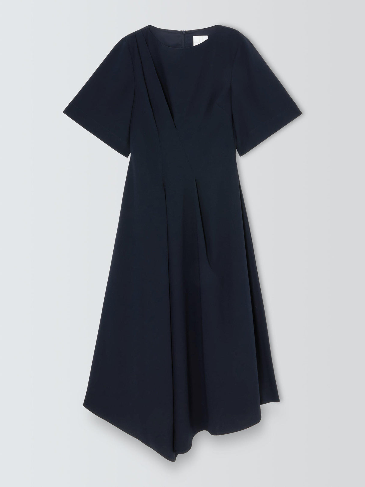 John Lewis Asymmetric Fit & Flare Short Sleeve Drape Midi Dress - Navy UK 8