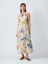 John Lewis Abstract Print Floral Halterneck Keyhole Midi Dress UK10 - Multi
