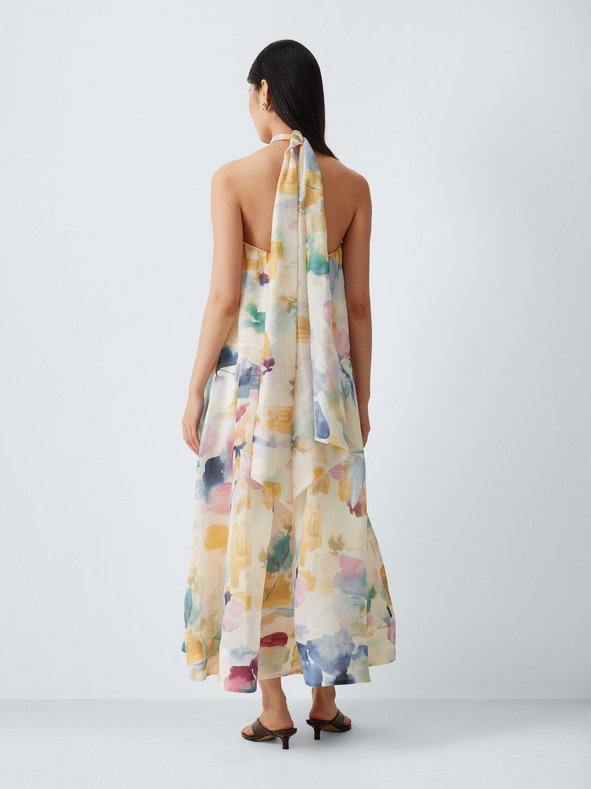 John Lewis Abstract Print Floral Halterneck Keyhole Midi Dress UK10 - Multi