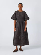 John Lewis Women's Cutwork Embroidered Pure Cotton Dress - Brown - UK 12
