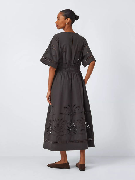 John Lewis Women's Cutwork Embroidered Pure Cotton Dress - Brown - UK 12
