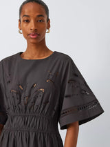John Lewis Women's Cutwork Embroidered Pure Cotton Dress - Brown - UK 12