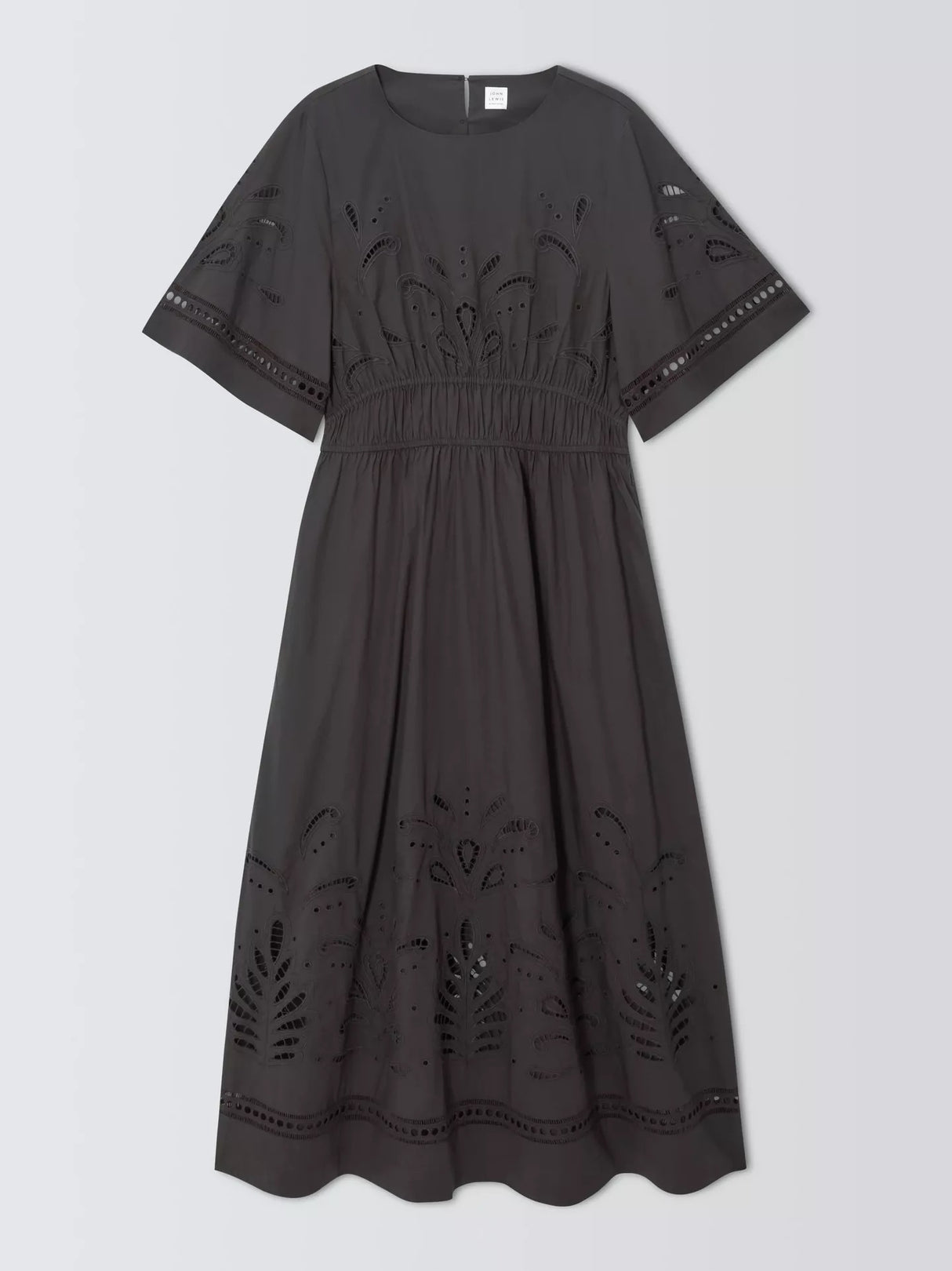 John Lewis Women's Cutwork Embroidered Pure Cotton Dress - Brown - UK 12