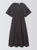 John Lewis Women's Cutwork Embroidered Pure Cotton Dress - Brown - UK 12