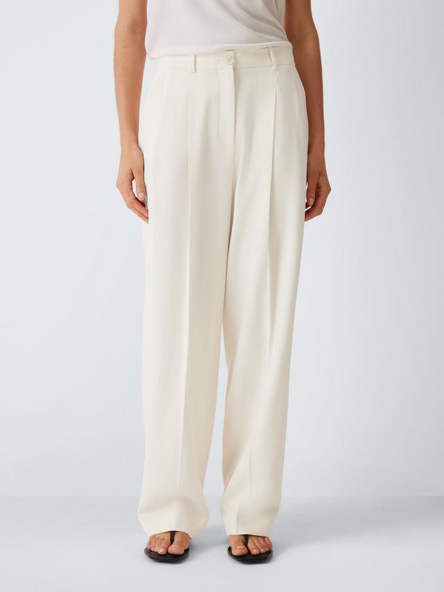 John Lewis Pleat Front Mid Rise Regular Zipped Women's Trousers - Ecru UK 8