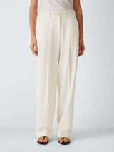 John Lewis Pleat Front Mid Rise Regular Zipped Women's Trousers - Ecru UK 8