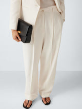 John Lewis Pleat Front Mid Rise Regular Zipped Women's Trousers - Ecru UK 8