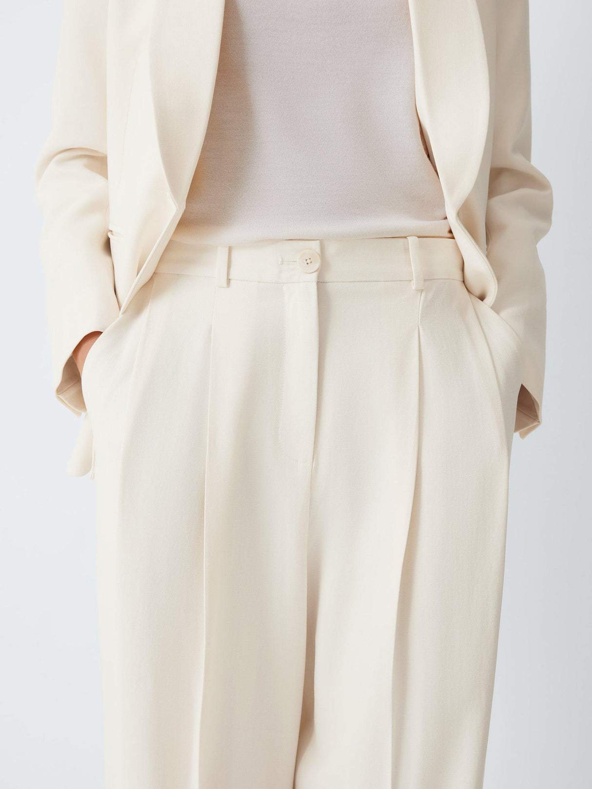 John Lewis Pleat Front Mid Rise Regular Zipped Women's Trousers - Ecru UK 8