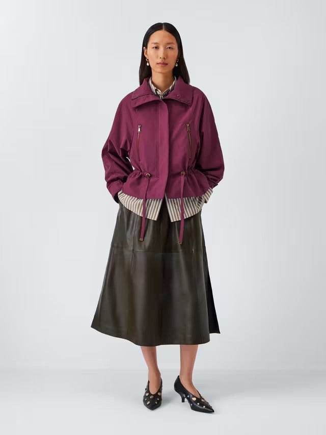 John Lewis Plain Leather Smart Casual A-Line Midi Skirt - Olive - UK Size 14