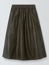 John Lewis Plain Leather Smart Casual A-Line Midi Skirt - Olive - UK Size 14