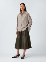 John Lewis Plain Leather Smart Casual A-Line Midi Skirt - Olive - UK Size 14