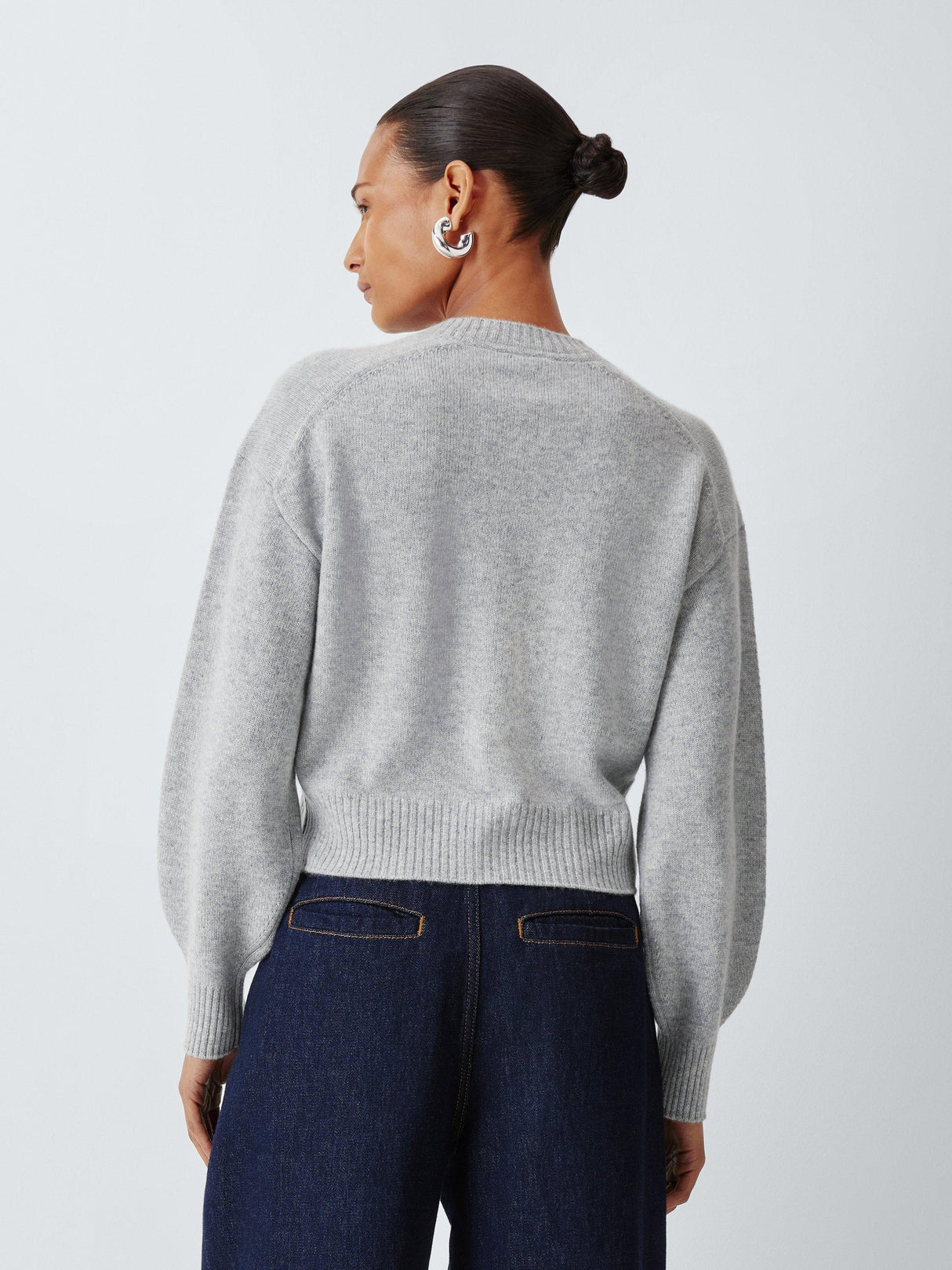 John Lewis Cashmere Cropped Regular Women's Cardigan - Light Grey - Size 14