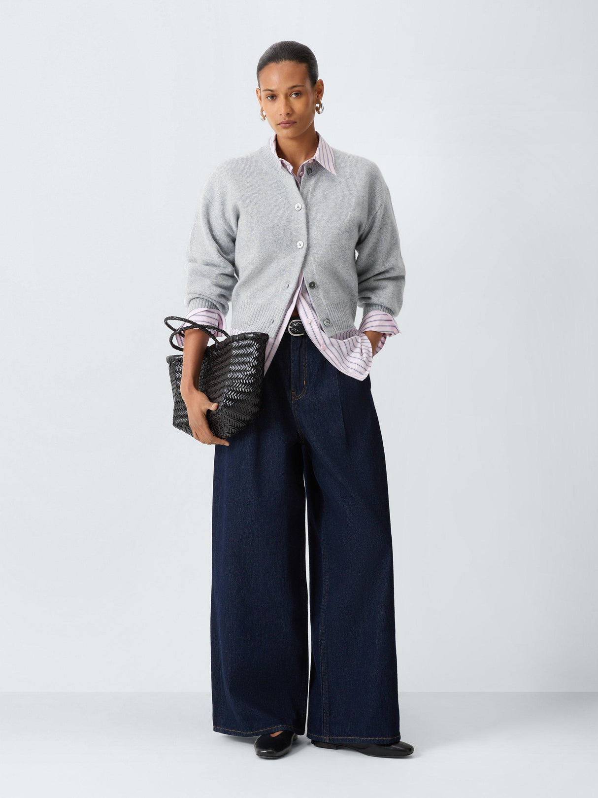 John Lewis Cashmere Cropped Regular Women's Cardigan - Light Grey - Size 14