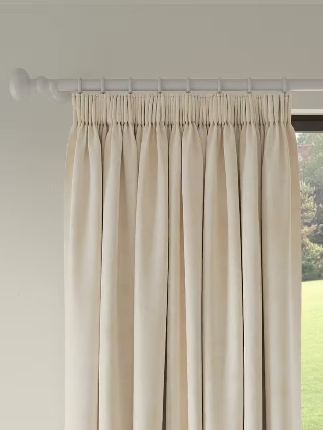 John Lewis Velvet Pair Lined Pencil Pleat Curtains W228 x Drop137cm - Putty