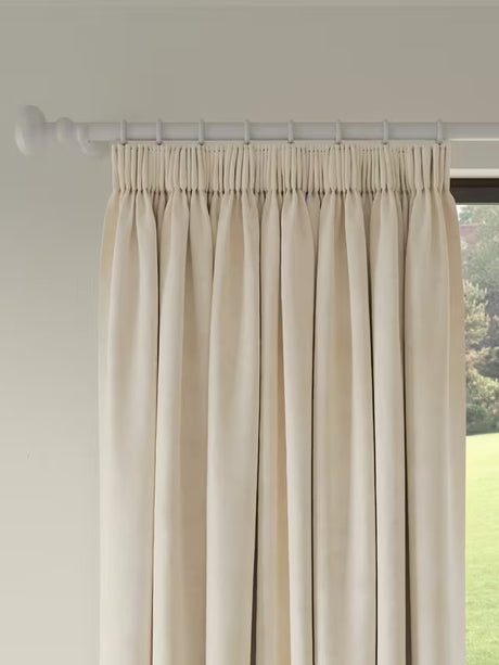John Lewis Velvet Pair Lined Pencil Pleat Curtains W228 x Drop137cm - Putty