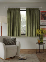 John Lewis Velvet Pair Lined Pencil Pleat Curtains W228 x D137cm - Avocado