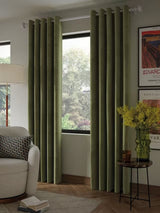 John Lewis Velvet Pair Lined Eyelet Curtains W167 x D228cm - Avocado Green