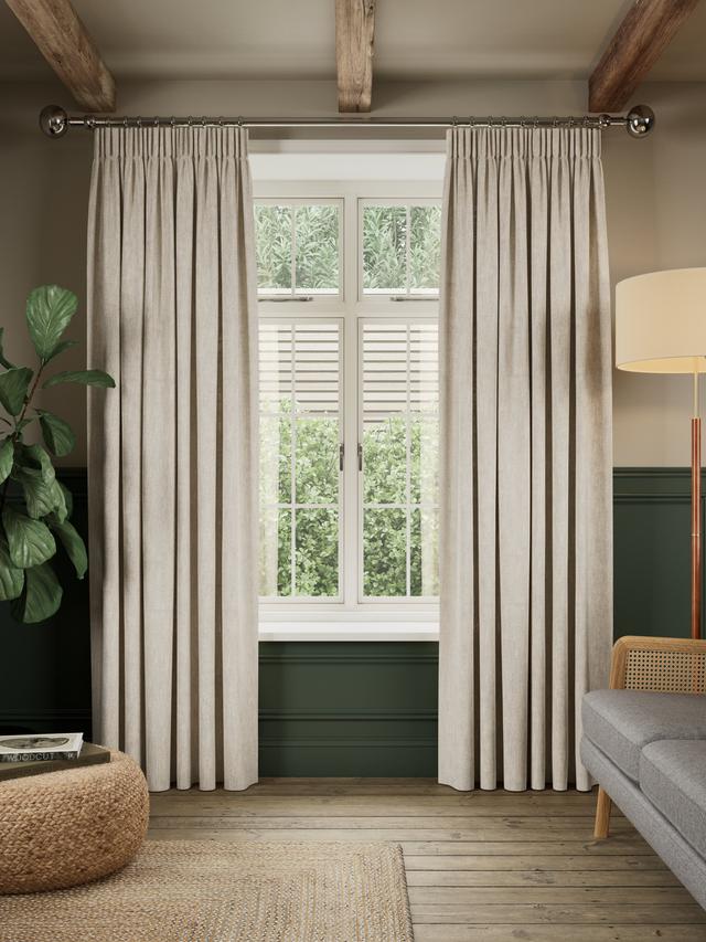 John Lewis Linen Look Lined Pencil Pleat Curtains - Oatmeal W167 x D228 cm