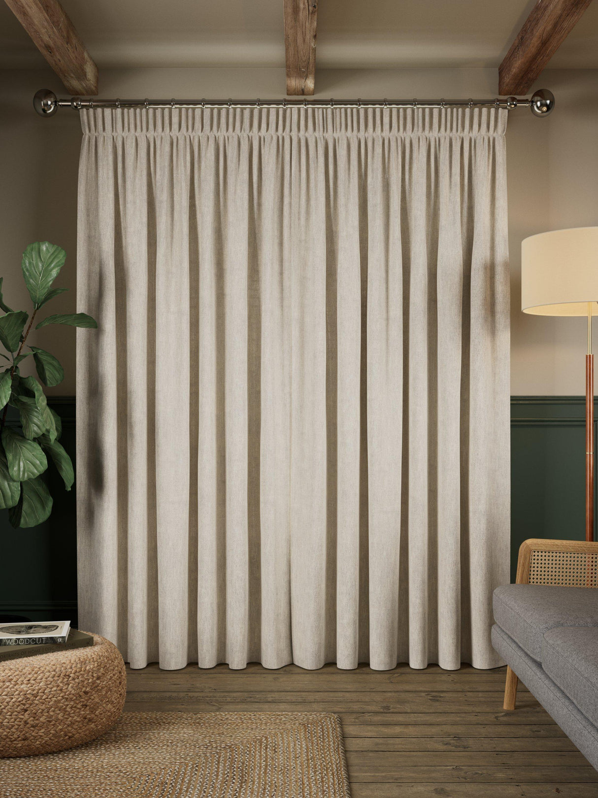 John Lewis Linen Look Lined Pencil Pleat Curtains - Oatmeal W167 x D228 cm