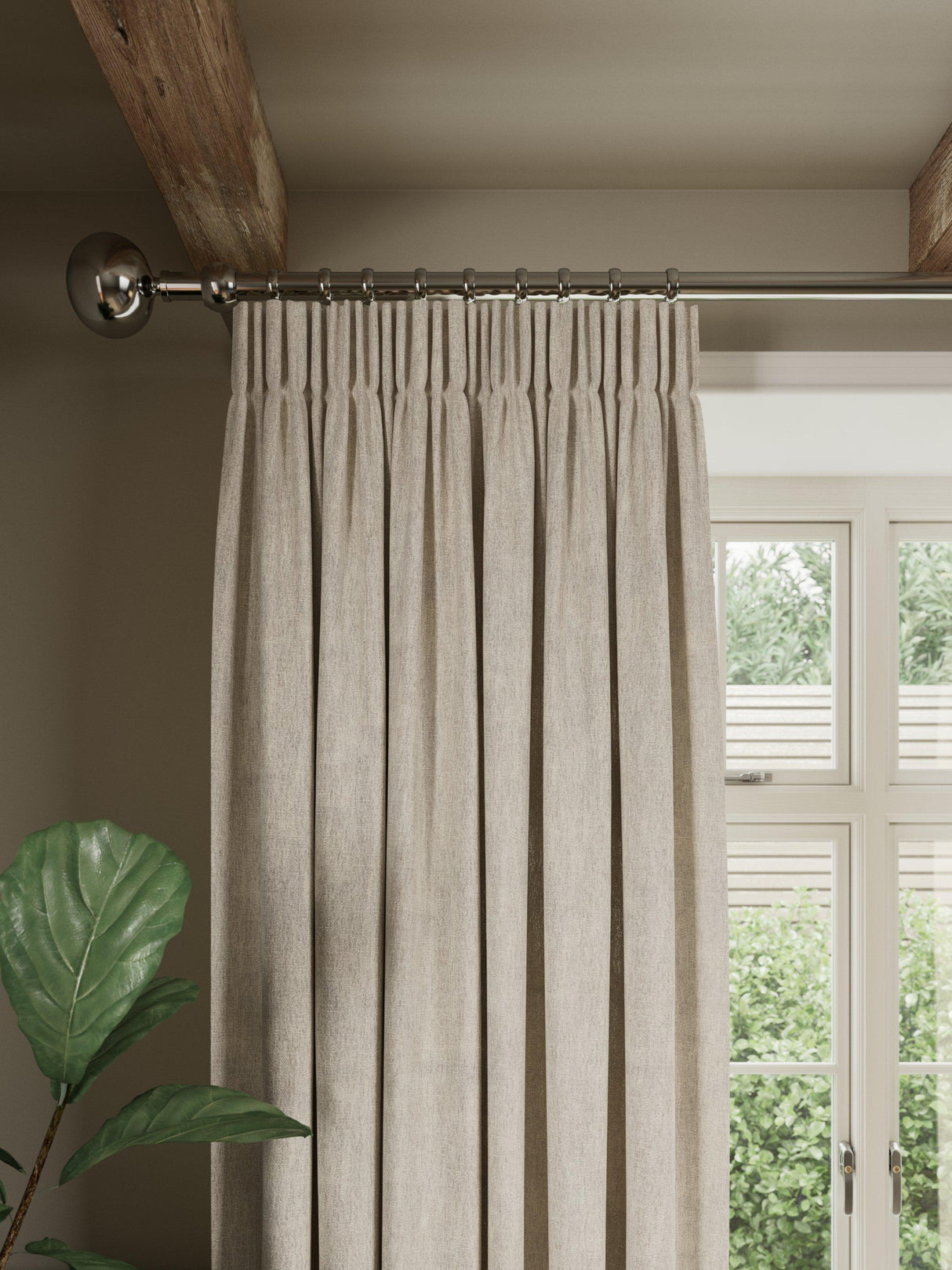 John Lewis Linen Look Lined Pencil Pleat Curtains - Oatmeal W167 x D228 cm
