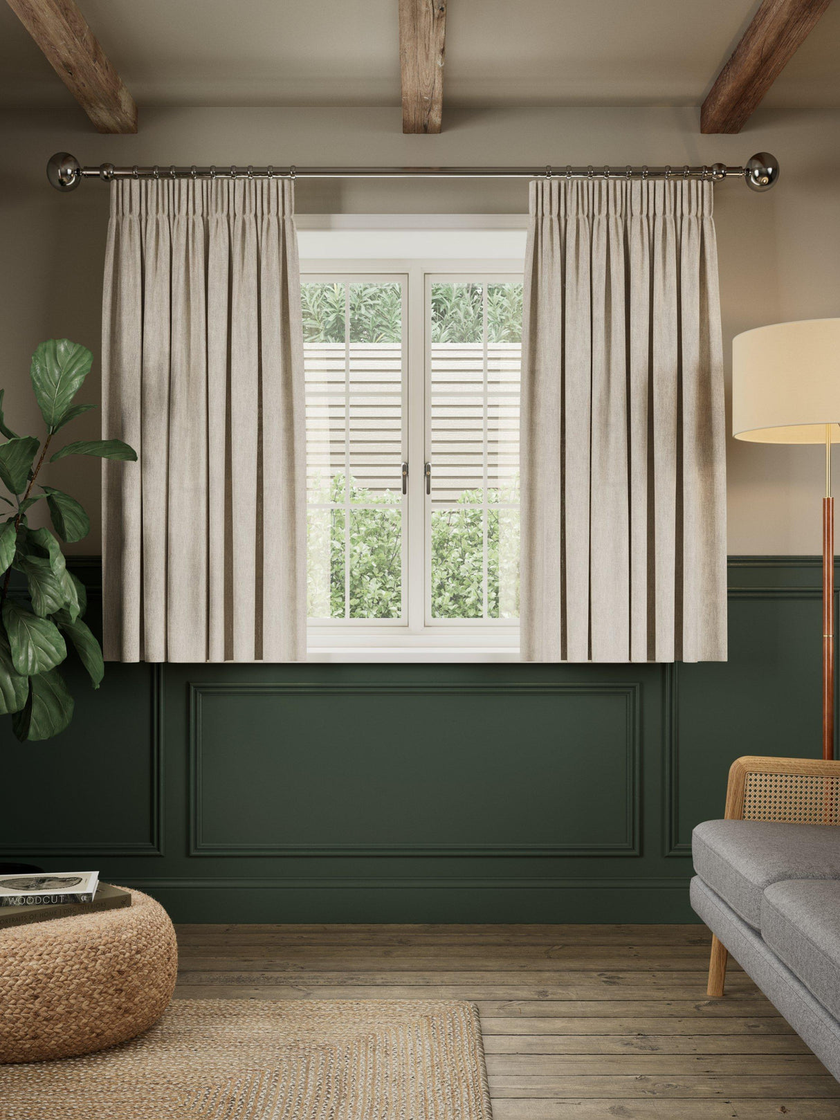 John Lewis Linen Look Lined Pencil Pleat Curtains - Oatmeal W167 x D228 cm