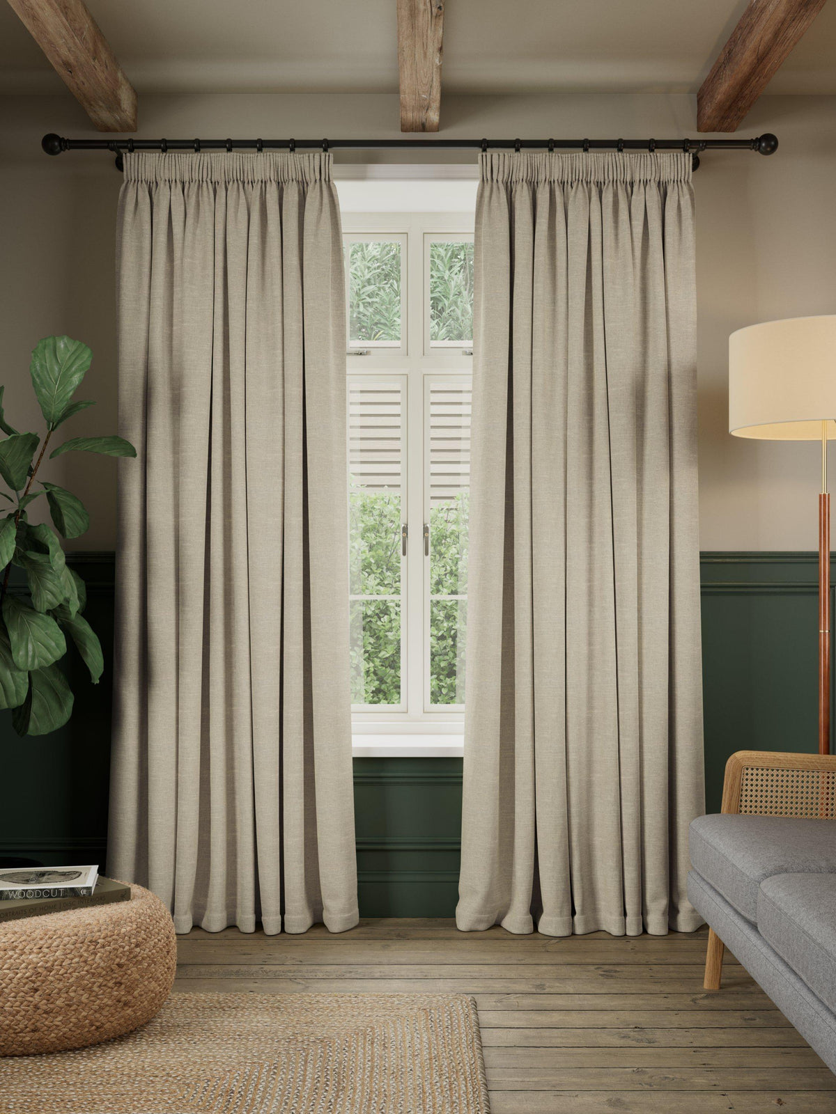 John Lewis Linen Twill Pencil Pleat Lined Curtains - 228 x 182cm - Natural