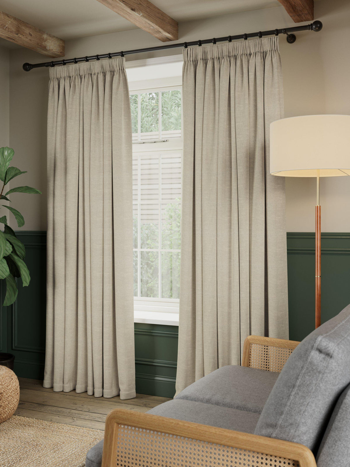 John Lewis Linen Twill Pencil Pleat Lined Curtains - 228 x 182cm - Natural