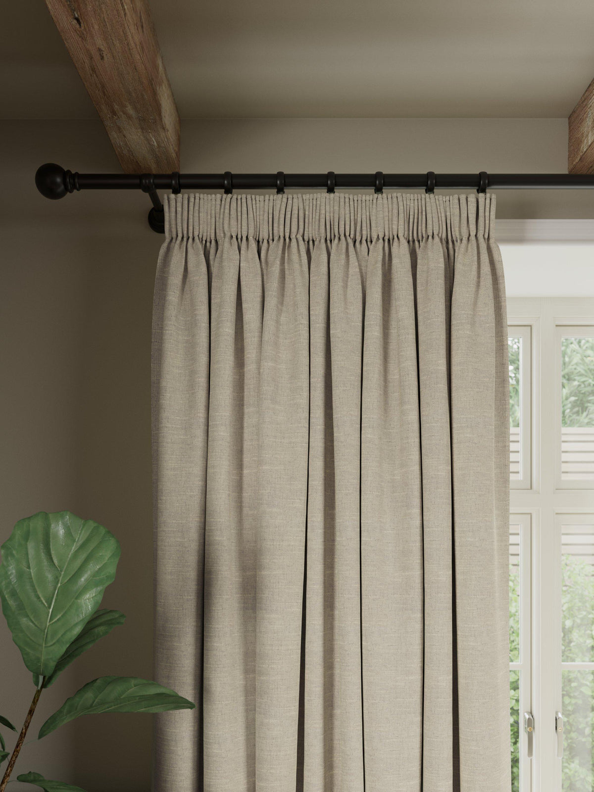 John Lewis Linen Twill Pencil Pleat Lined Curtains - 228 x 182cm - Natural