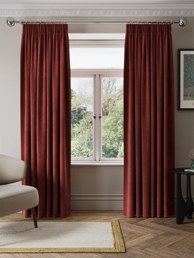 John Lewis Matte Velvet Blackout Lined Pencil Pleat Curtains Red 228 x 228cm