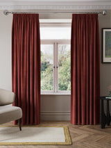 John Lewis Matte Velvet Blackout Lined Pencil Pleat Curtains Red 228 x 228cm