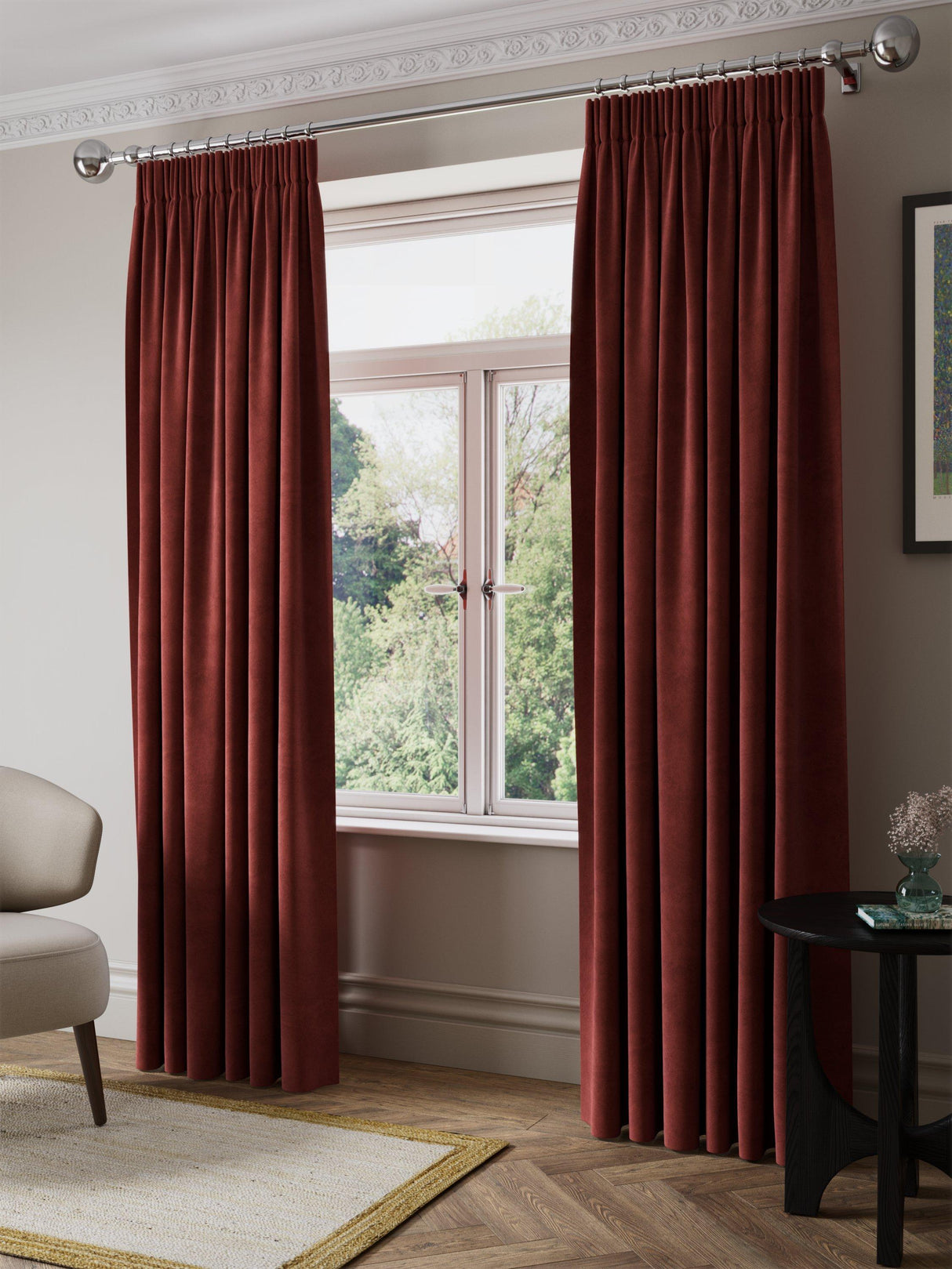 John Lewis Matte Velvet Blackout Lined Pencil Pleat Curtains Red 228 x 228cm