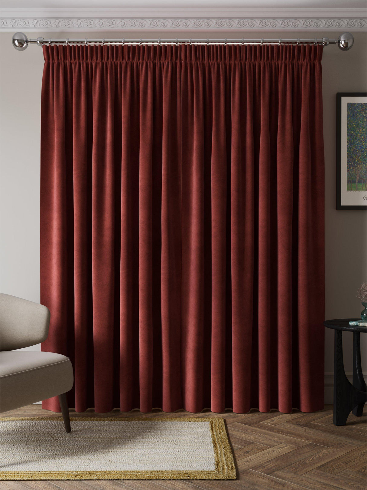 John Lewis Matte Velvet Blackout Lined Pencil Pleat Curtains Red 228 x 228cm
