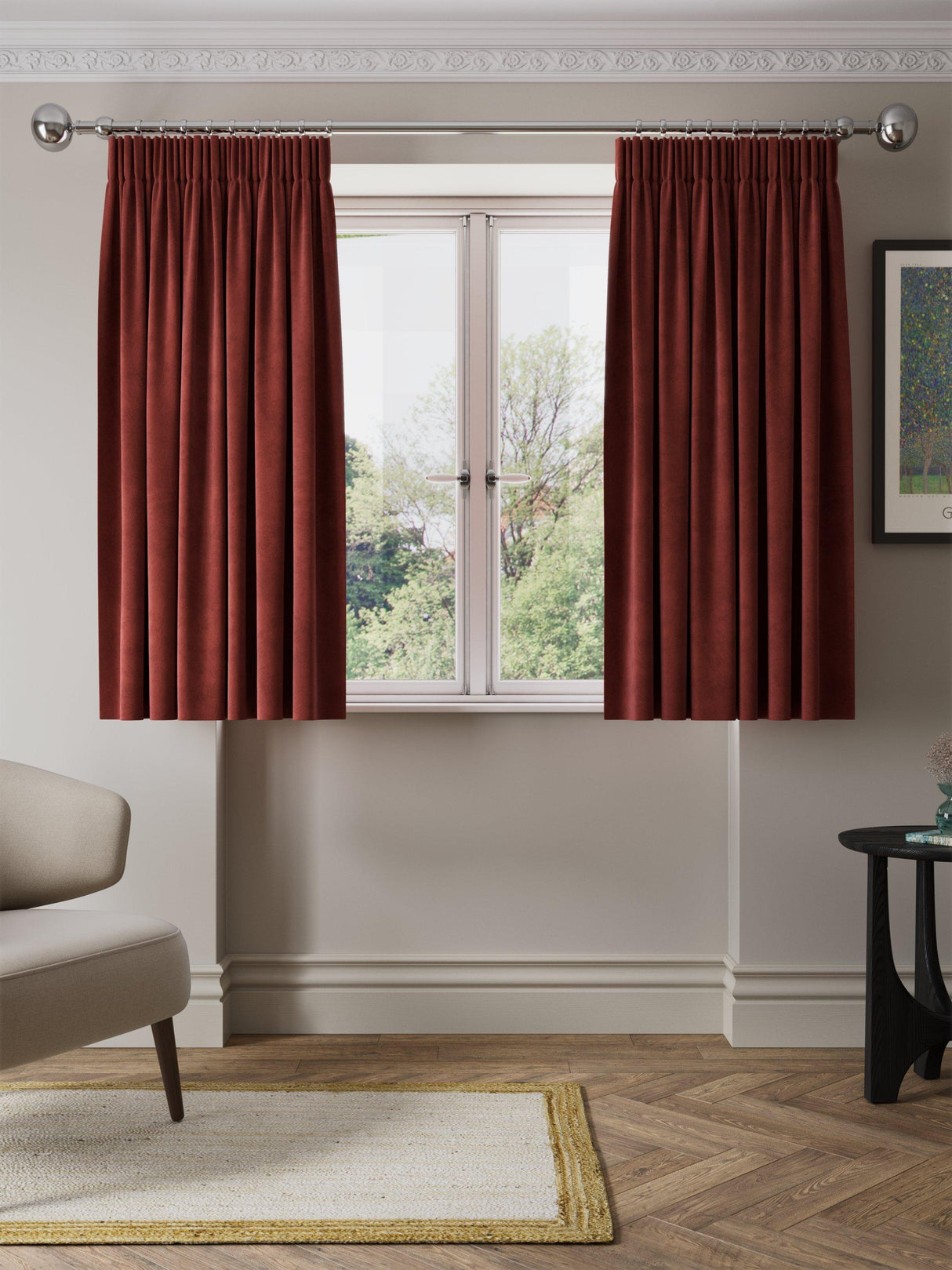 John Lewis Matte Velvet Blackout Lined Pencil Pleat Curtains Red 228 x 228cm