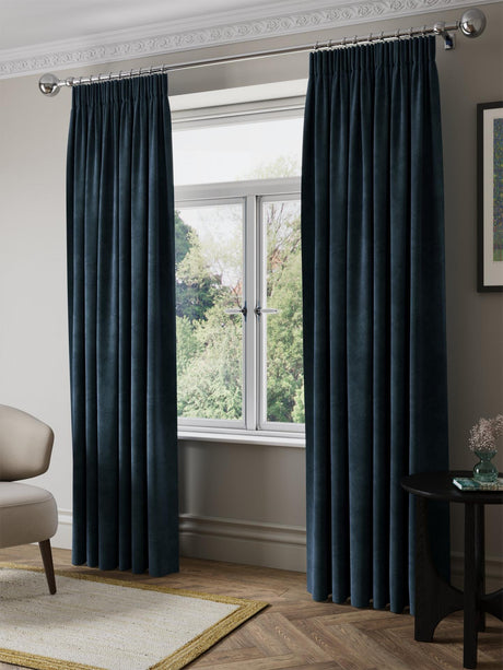 John Lewis Matte Velvet Blackout Curtains Navy Pencil Pleat  228 x 228cm