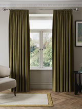 John Lewis Matte Velvet Blackout Pencil Pleat Curtains 228 x 228 Dark khaki