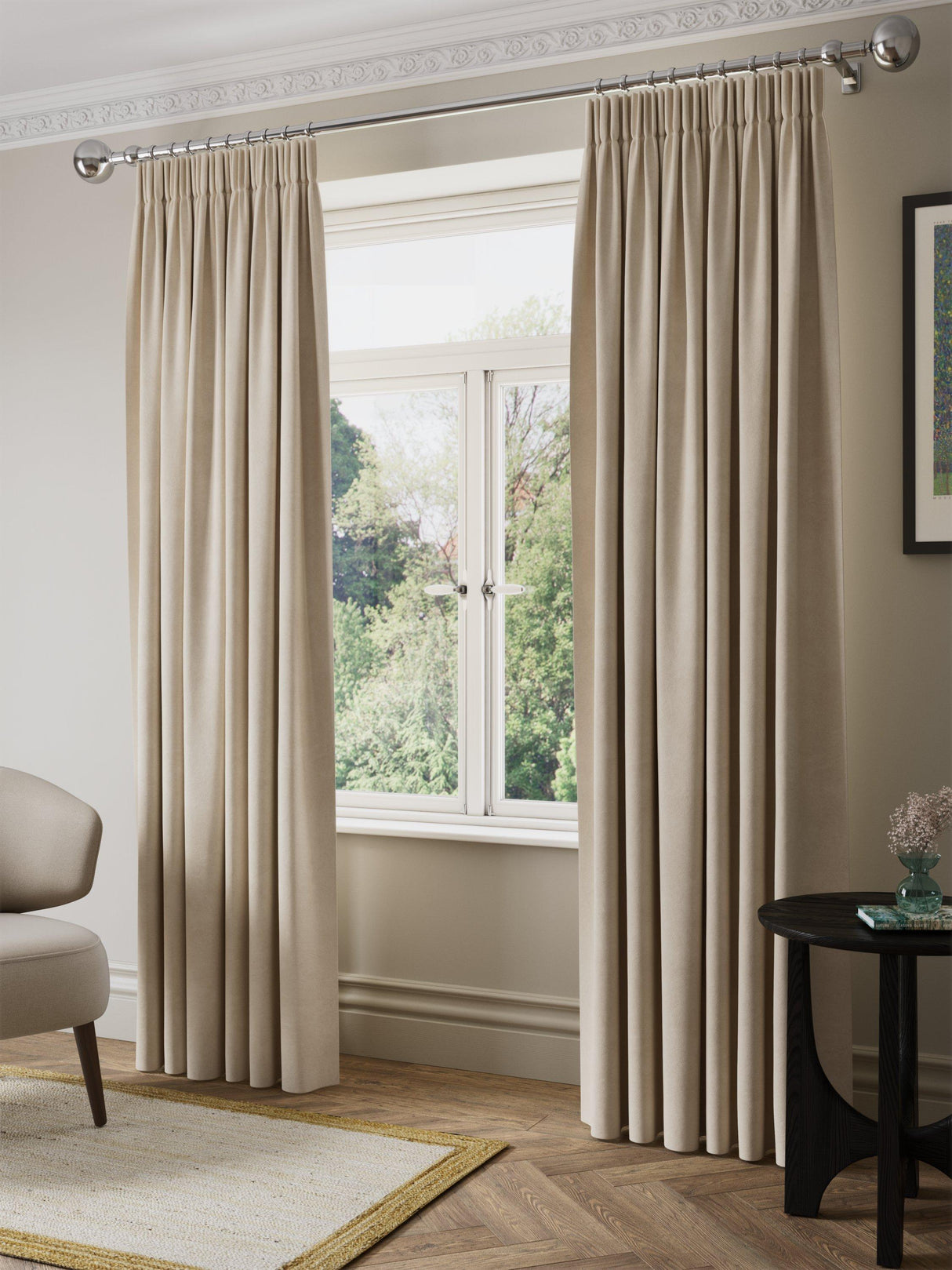 John Lewis Matte Velvet Blackout Pencil Pleat Curtains W167 x 228cm Natural