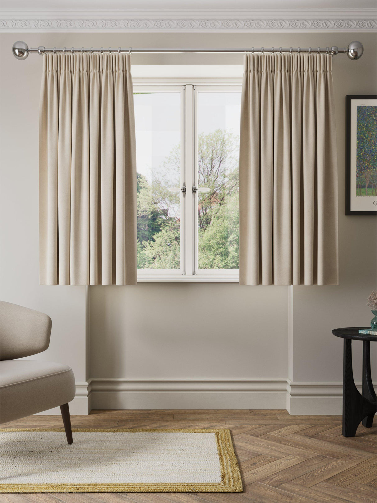 John Lewis Matte Velvet Blackout Pencil Pleat Curtains W167 x 228cm Natural