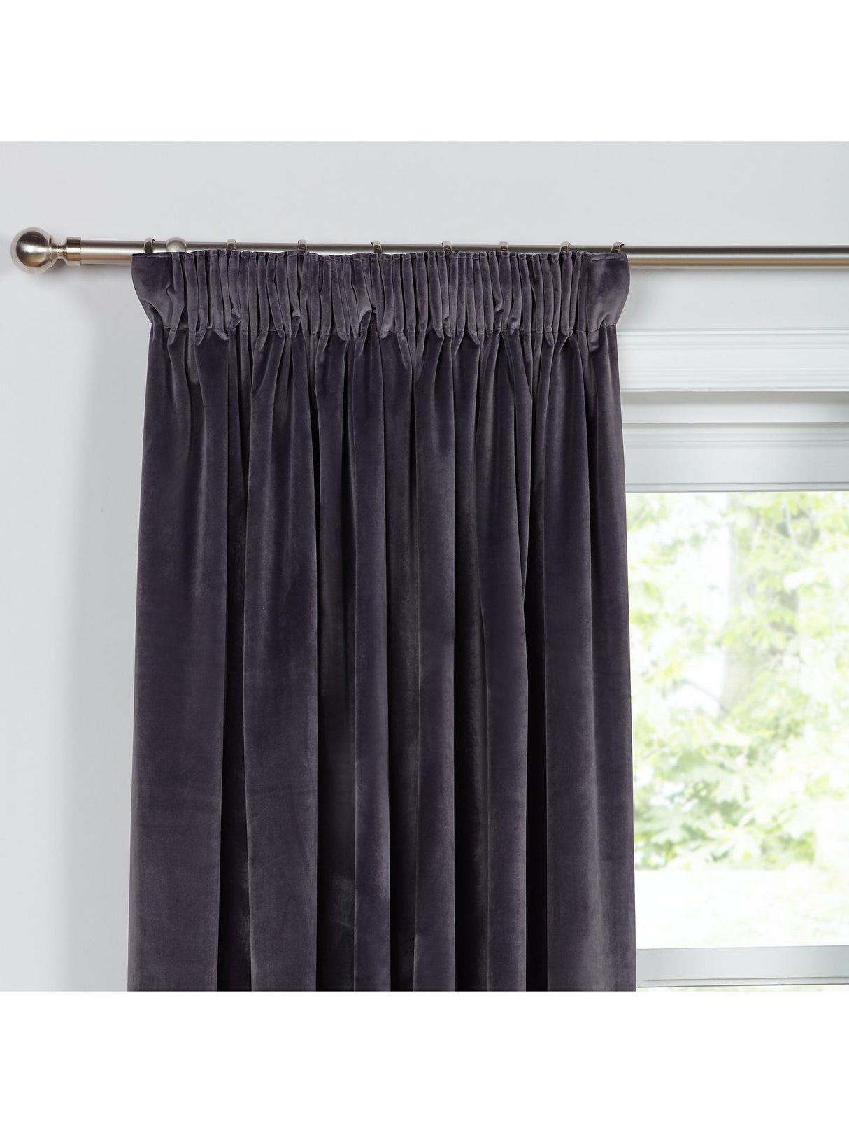 John Lewis Velvet Pair Lined Pencil Pleat Curtains W167 x Drop 274cm - Steel