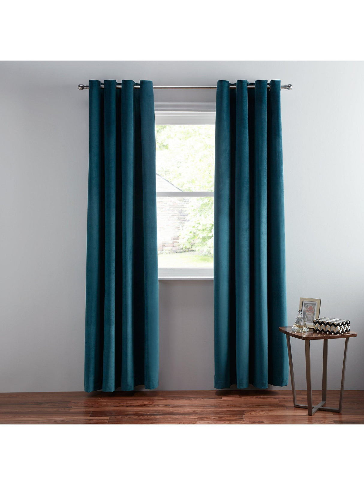 John Lewis Soft Velvet Pair Lined Eyelet Curtains W167 x Drop 182cm - Teal